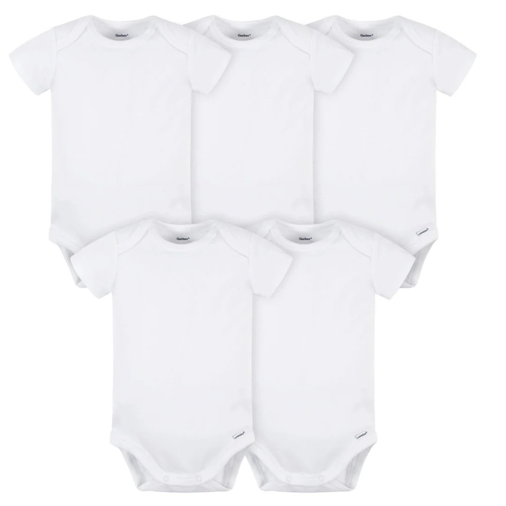 Gerber 5-Pack Baby White Premium Short Sleeve Onesies Bodysuits 12months
